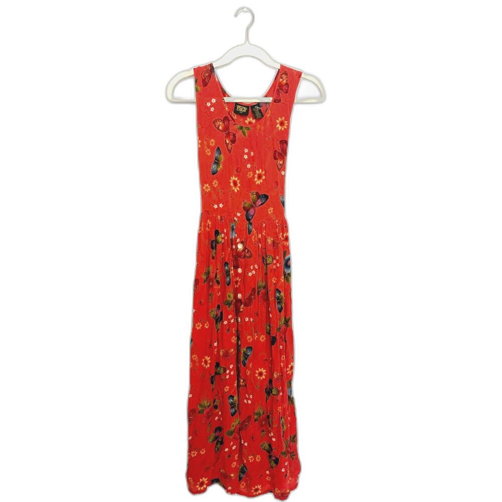 Bila 90’s crinkle butterfly button down spring summer dress SZ Medium friends